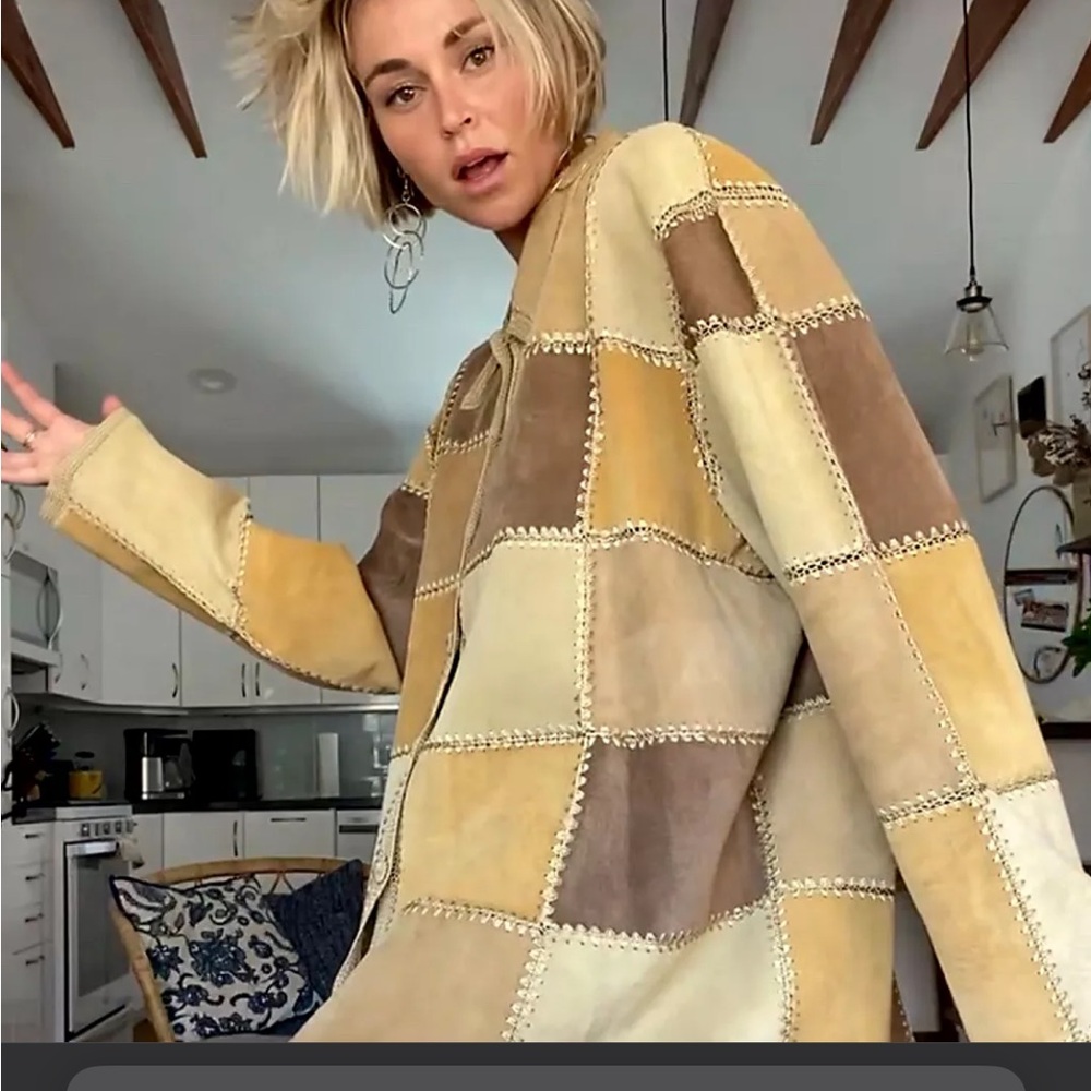 Vintage Patchwork Suede Button-Up Lined Jacket - image 1